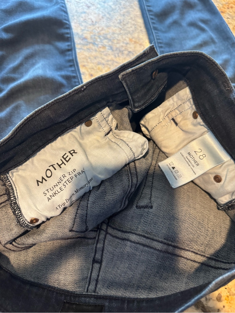 MOTHER Stunner Zip Ankle Step Fray Jeans - dark blue